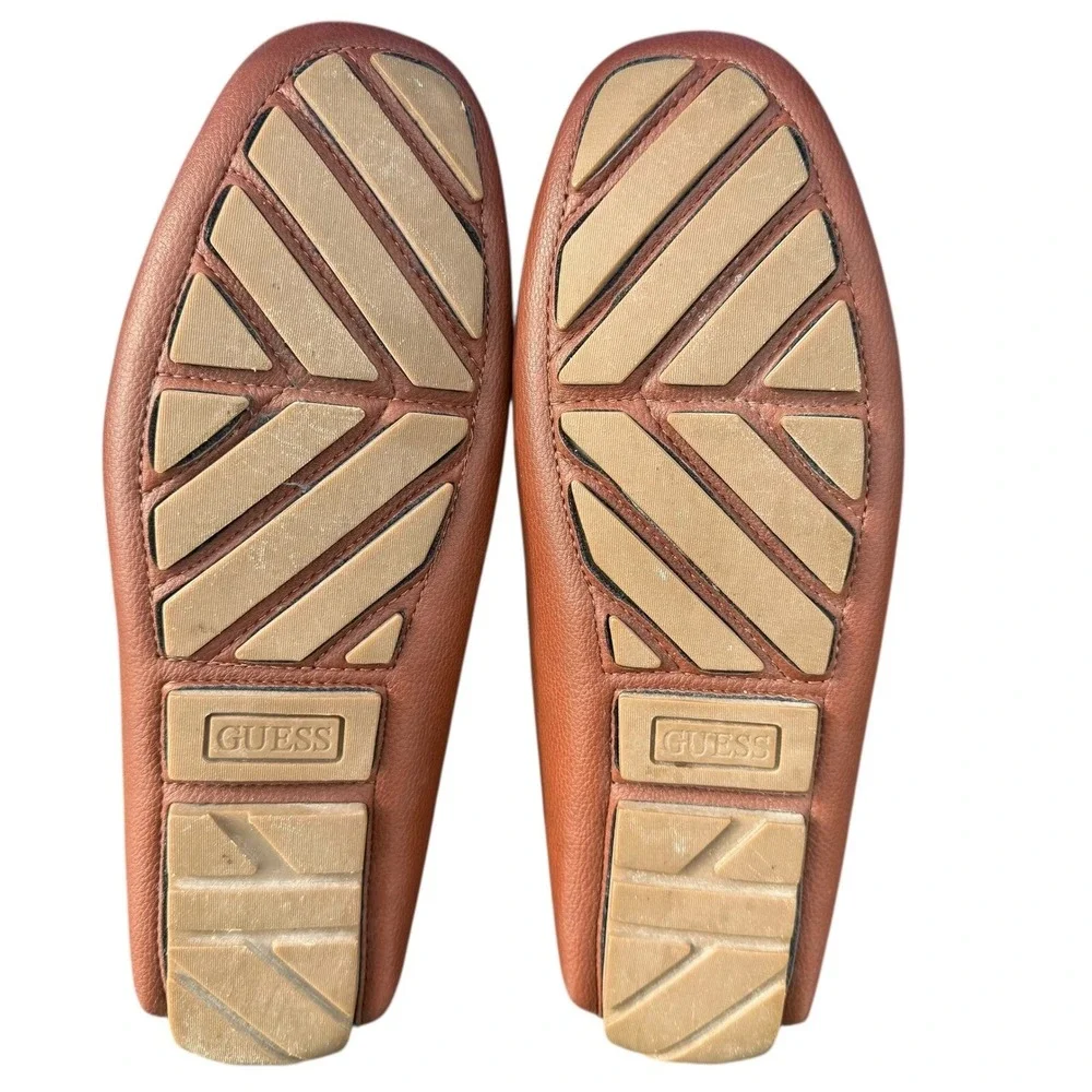 Guess Men's Brown Driver Loafers Size 9M Slip On Moc Toe PU Leather Bit Logo